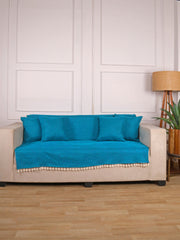 Jute Sofa Seat Cover – Peacock Blue, 70x60 Inch